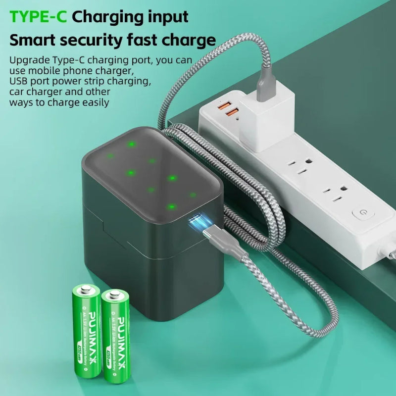 With Smart Charger 8 Slots AA/AAA with 4255Mwh/3400Mwh 1.5V Rechargeable Lithium Battery Fast Charging Battery Charger Set