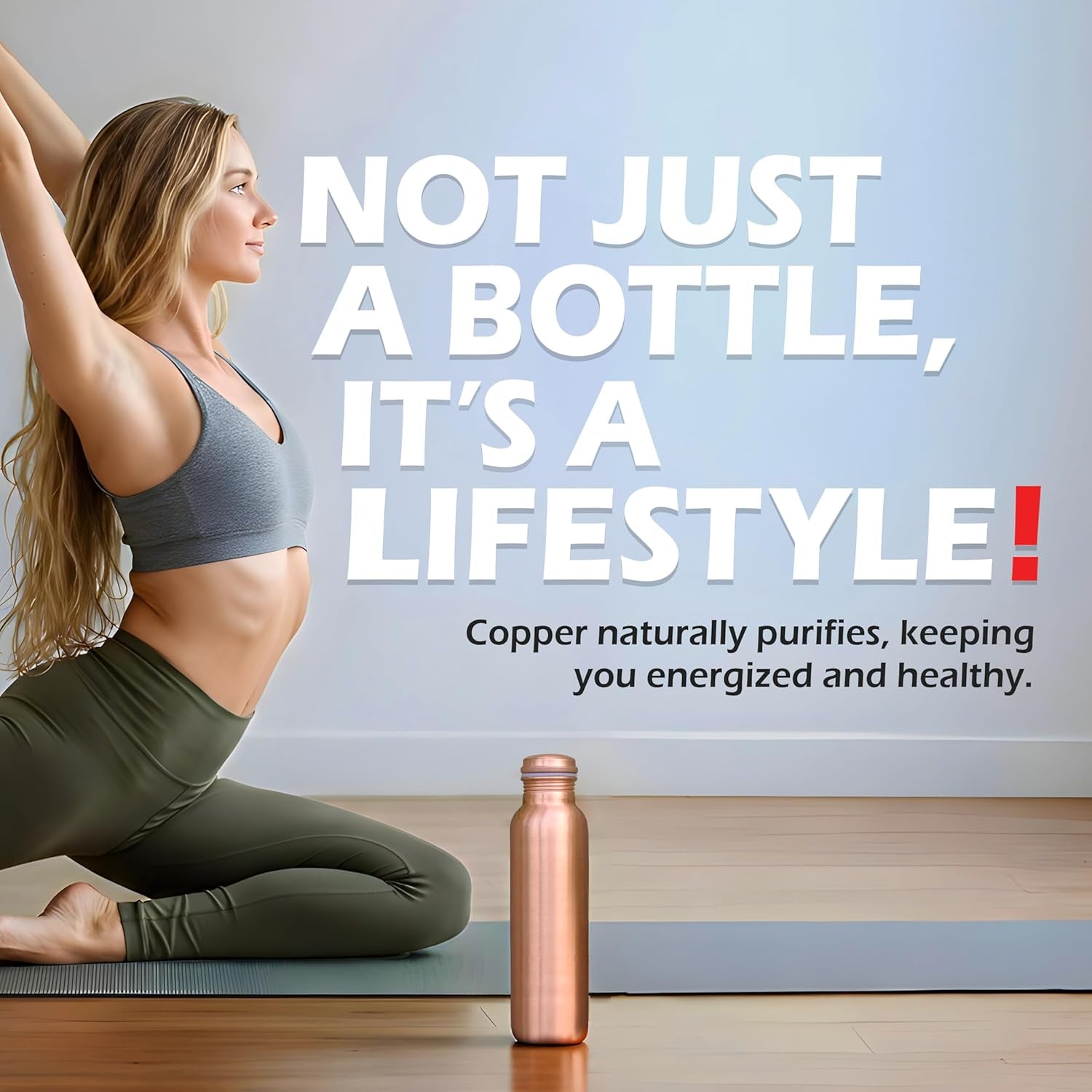34 Oz Lab Tested Pure Copper Water Bottle for Drinking 1000 Ml Ayurvedic Leak Proof and Joint Free, Bpa-Free Eco-Friendly, Non-Toxic, Handcrafted for Hydration and Wellness, Plain