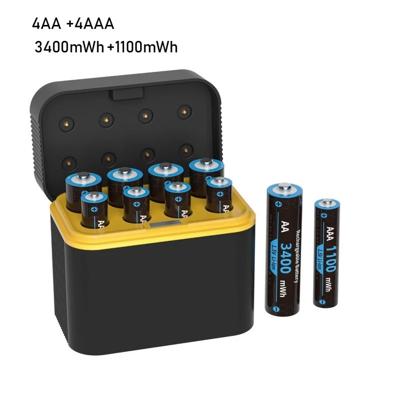 With Smart Charger 8 Slots AA/AAA with 4255Mwh/3400Mwh 1.5V Rechargeable Lithium Battery Fast Charging Battery Charger Set
