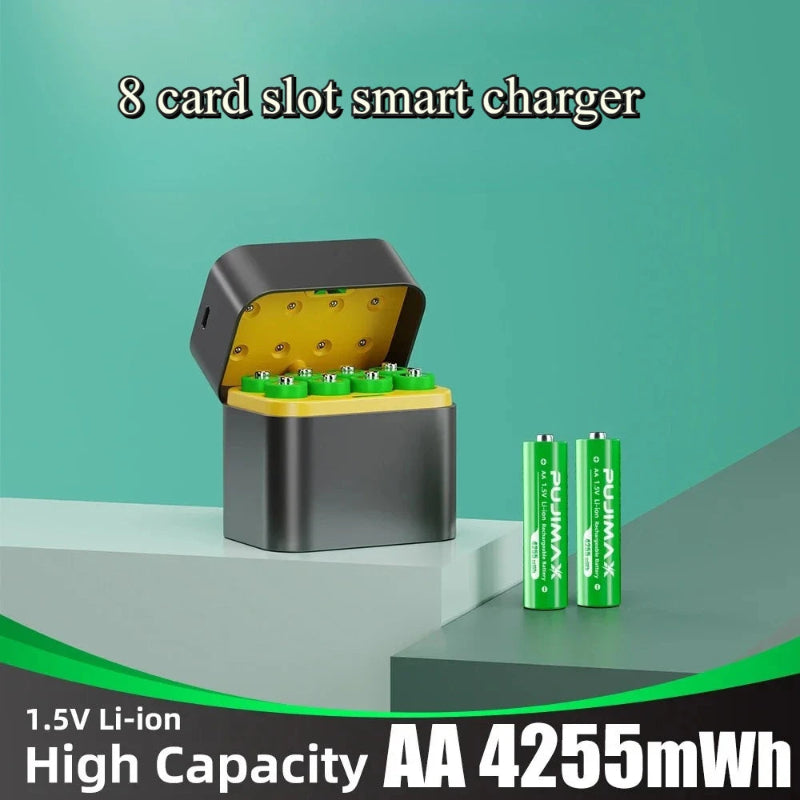With Smart Charger 8 Slots AA/AAA with 4255Mwh/3400Mwh 1.5V Rechargeable Lithium Battery Fast Charging Battery Charger Set