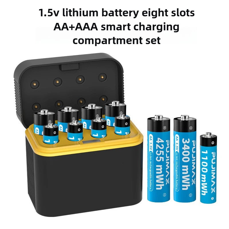 With Smart Charger 8 Slots AA/AAA with 4255Mwh/3400Mwh 1.5V Rechargeable Lithium Battery Fast Charging Battery Charger Set
