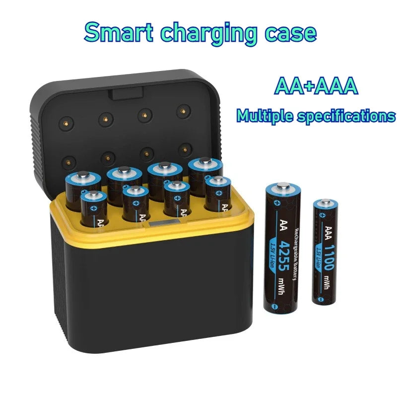 With Smart Charger 8 Slots AA/AAA with 4255Mwh/3400Mwh 1.5V Rechargeable Lithium Battery Fast Charging Battery Charger Set