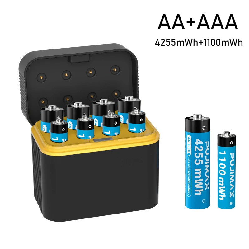 With Smart Charger 8 Slots AA/AAA with 4255Mwh/3400Mwh 1.5V Rechargeable Lithium Battery Fast Charging Battery Charger Set