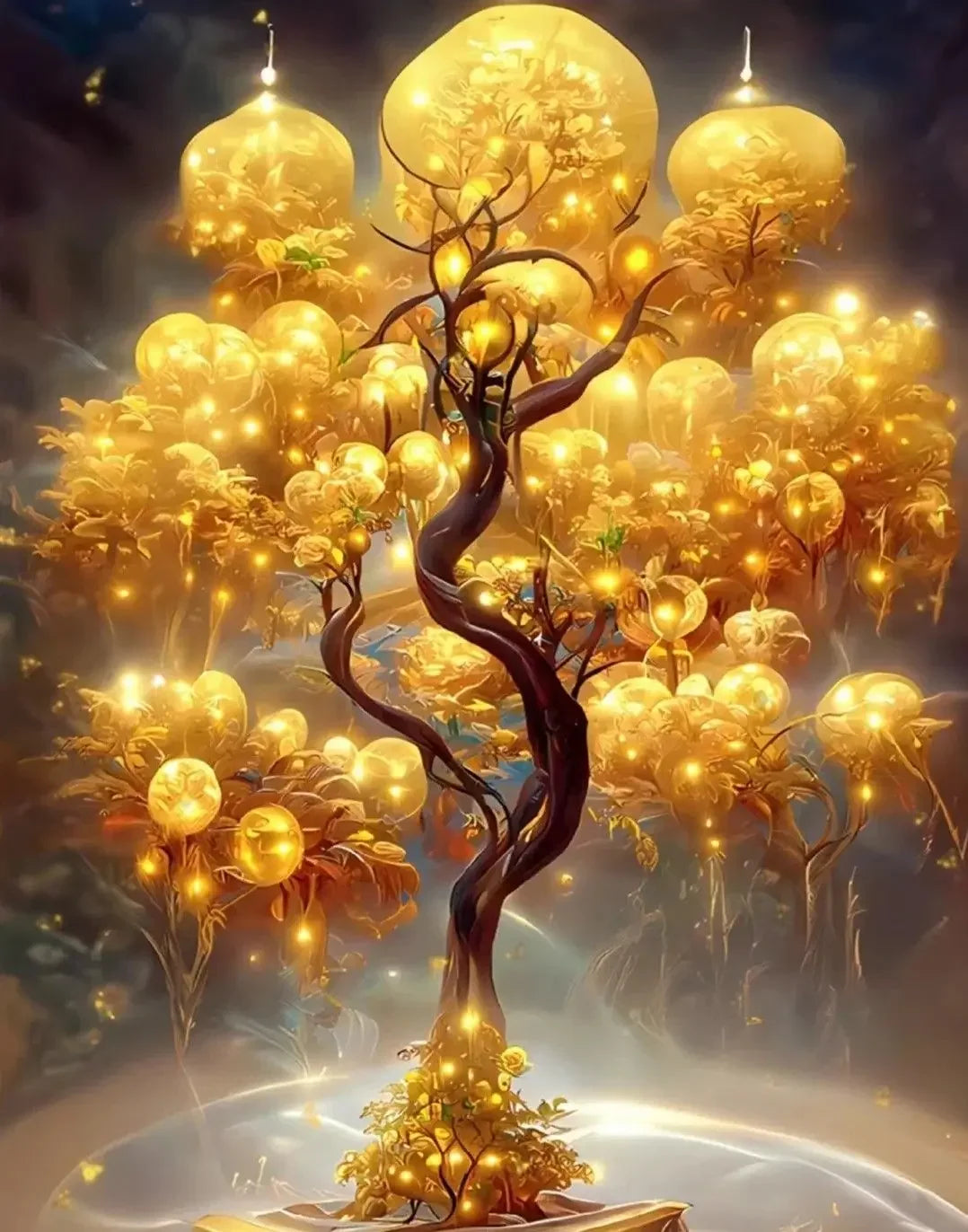 Golden Money Tree Abstract Wall Art