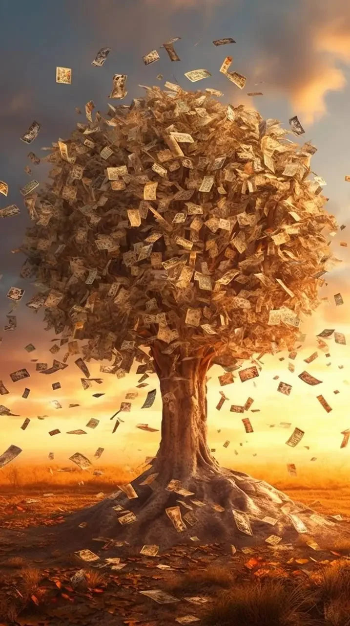 Golden Money Tree Abstract Wall Art