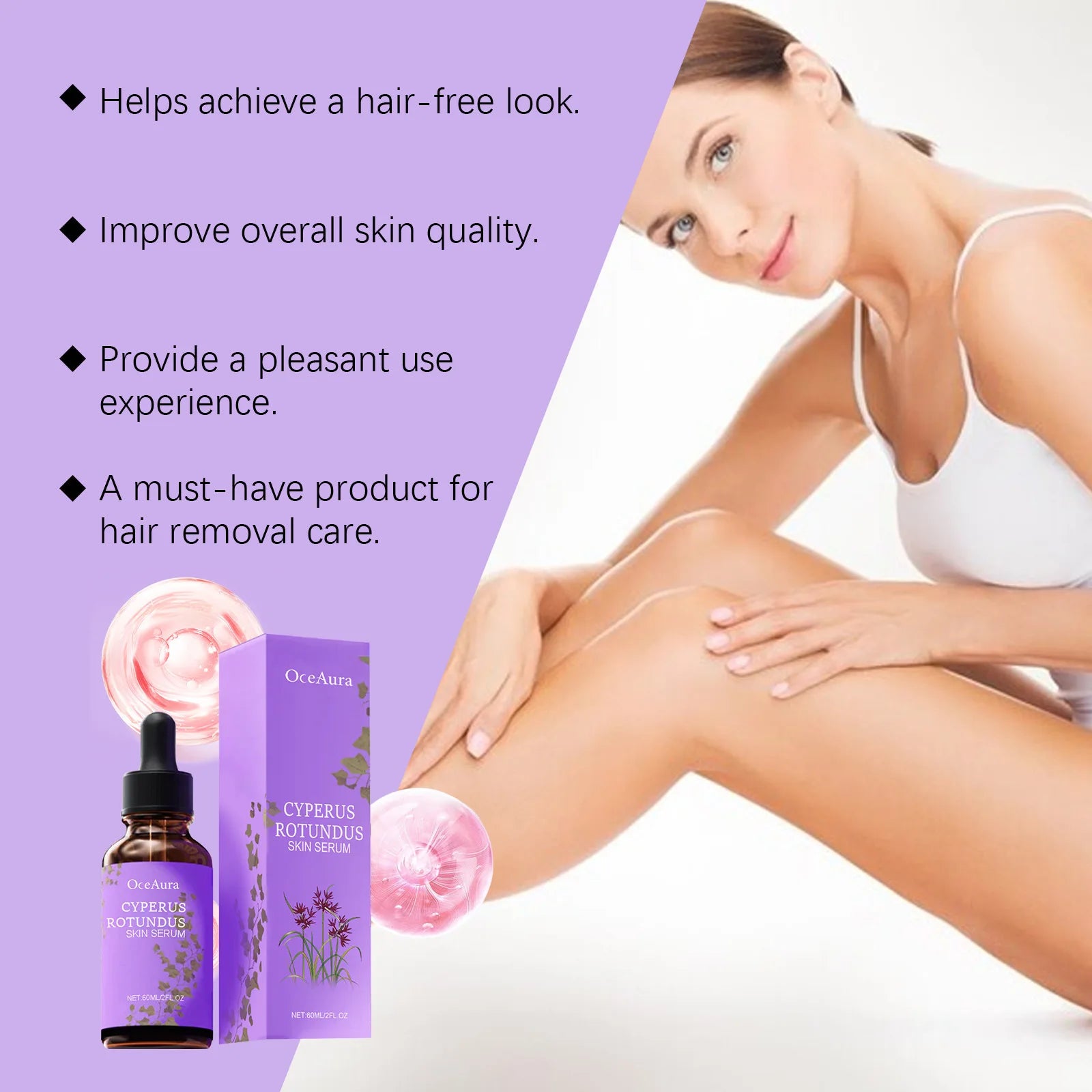 OceAura Cyperus Rotundus Oil for Hair Removal Prevent Hair Growth Products Remove Hair Inhibitor for Moisturizing Body Oil 60ml