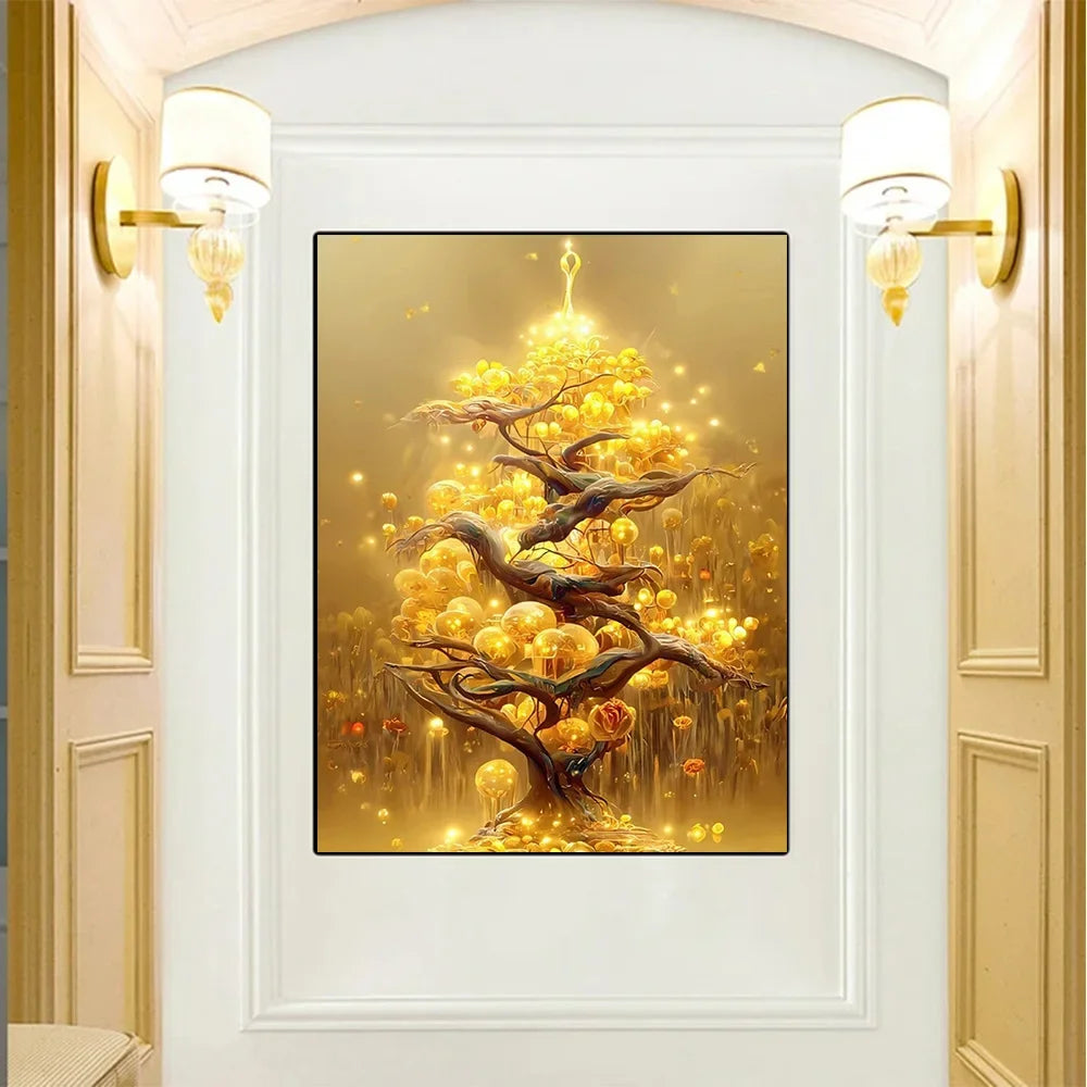 Golden Money Tree Abstract Wall Art