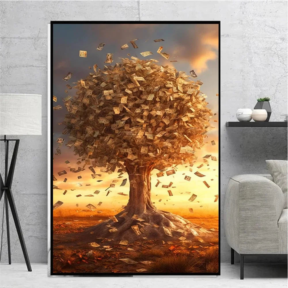 Golden Money Tree Abstract Wall Art