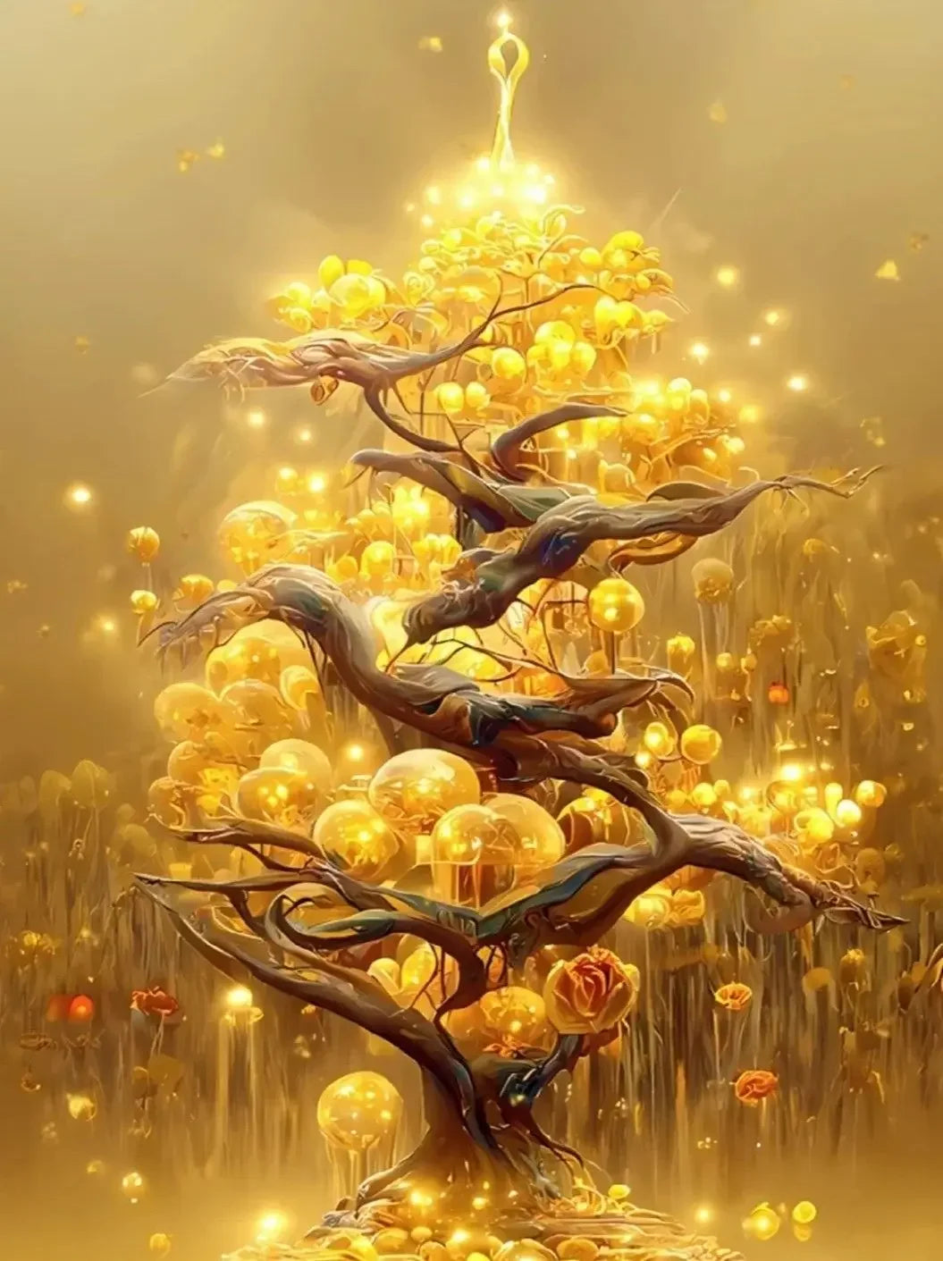Golden Money Tree Abstract Wall Art