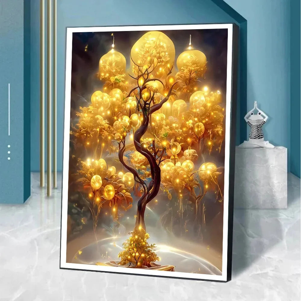 Golden Money Tree Abstract Wall Art