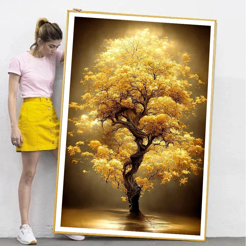 Golden Money Tree Abstract Wall Art