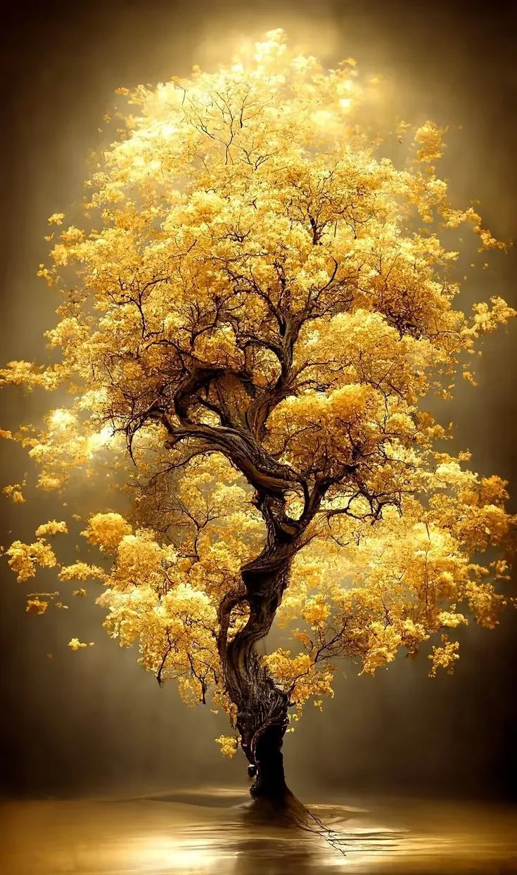 Golden Money Tree Abstract Wall Art