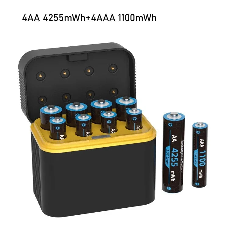 With Smart Charger 8 Slots AA/AAA with 4255Mwh/3400Mwh 1.5V Rechargeable Lithium Battery Fast Charging Battery Charger Set