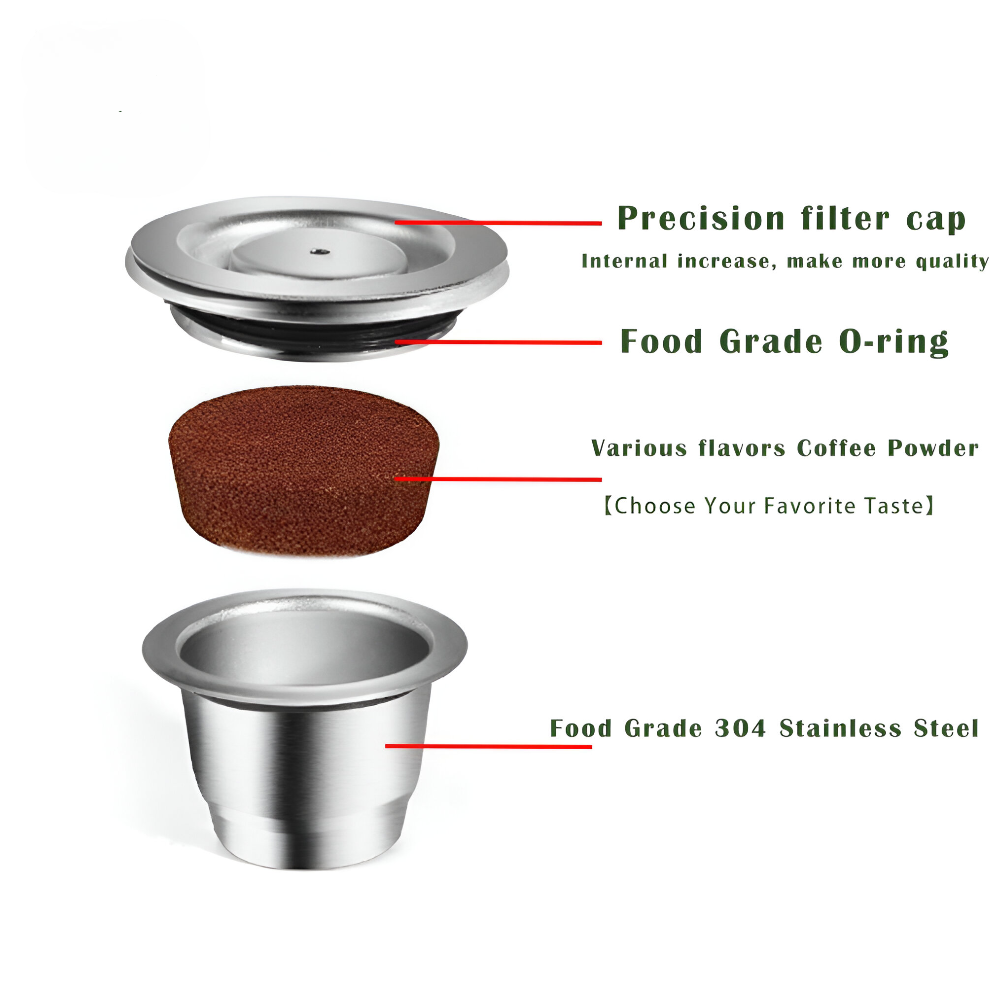 Reusable Coffee Capsule – Stainless Steel Pod with Spoon & Brush